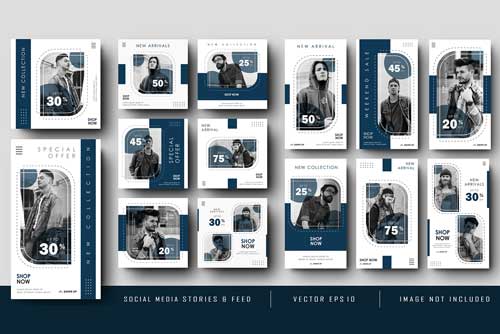 پست و استوری مینیمال اینستاگرام بصورت لایه باز و با تم سرمه ای